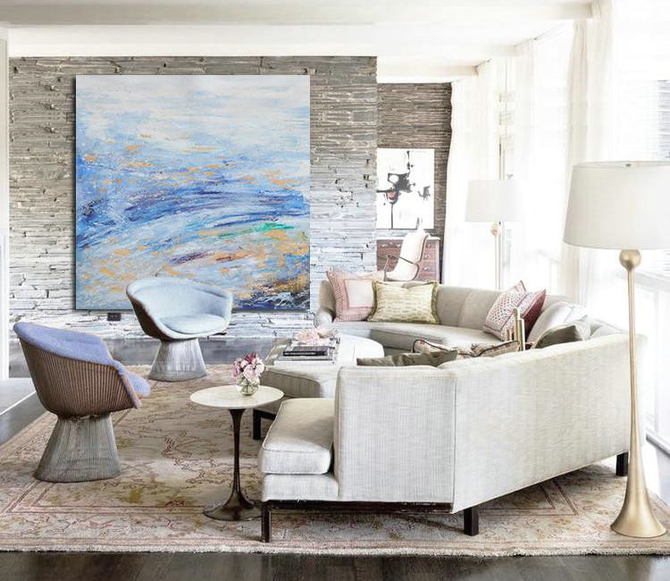 Abstract Painting Extra Large Canvas Art,Abstract Landscape Oil Painting,Abstract Art Decor Large Canvas Painting,Blue,Grey,Red,Earthy Yellow ,White